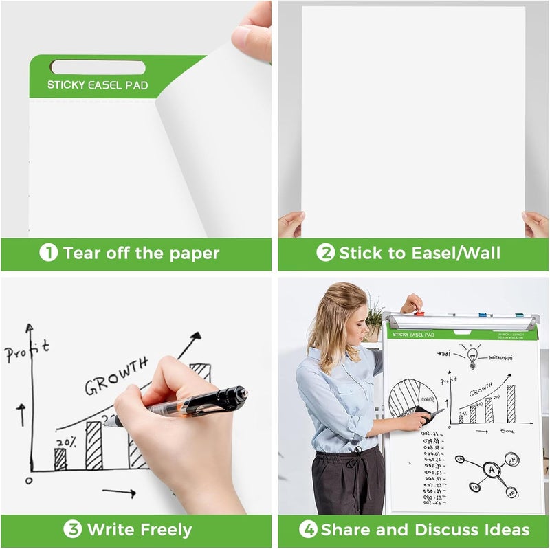 DINGIXOC Sticky Easel Pads 20 x 23 Inches, 3 Pack Anchor Chart Paper for Teachers, Self Stick Flip Chart Paper with Sticky Back for Classroom, Office, 30 Sheets/Pad (White) - Image 3